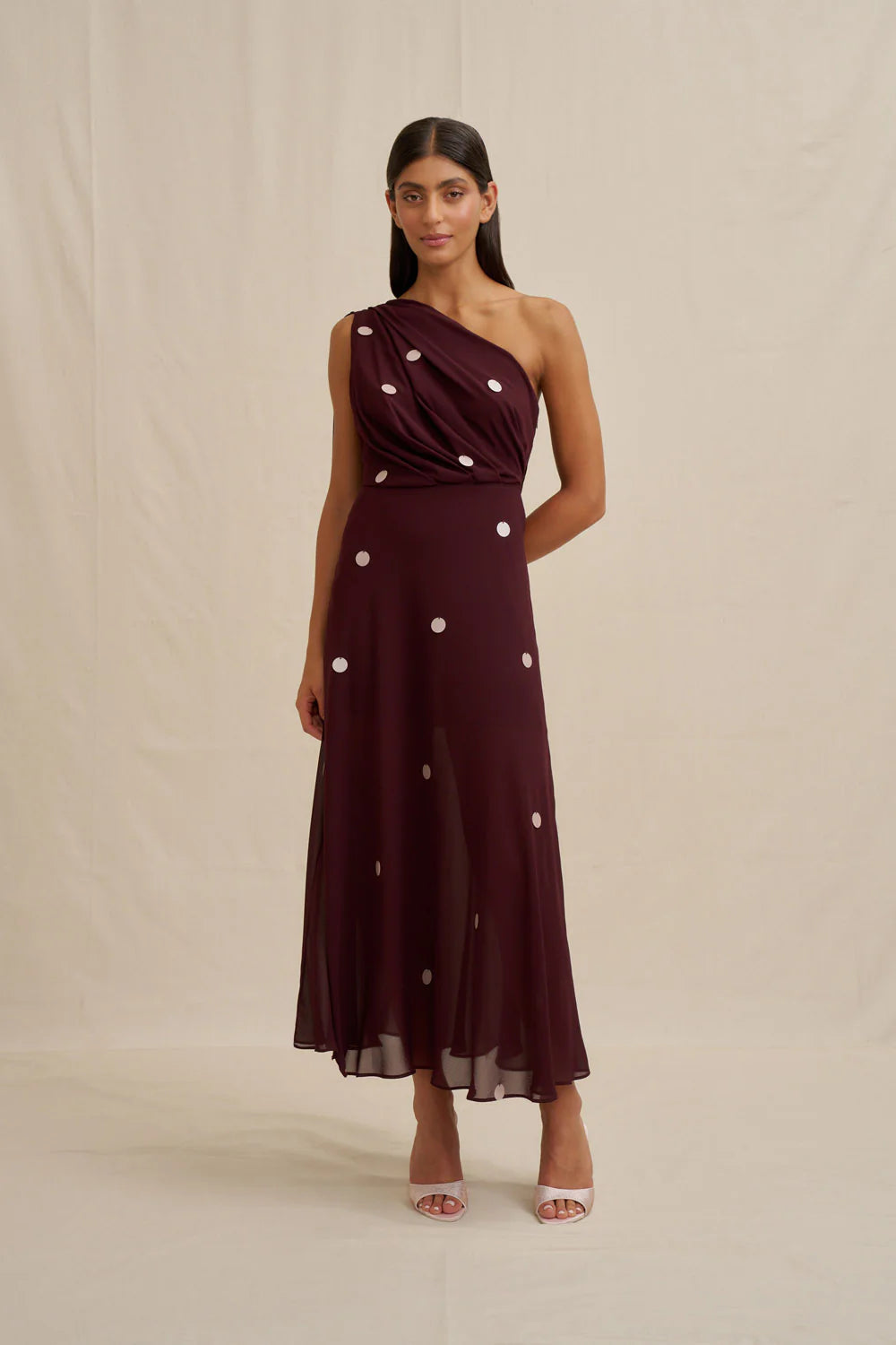 Delia Drape Midi Dress - Wine Pink