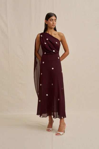 Delia Drape Midi Dress - Wine Pink