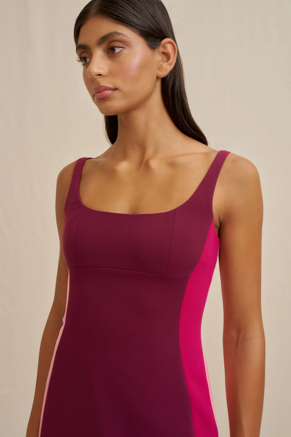 Nadia Block Mini Dress - Wine Berry